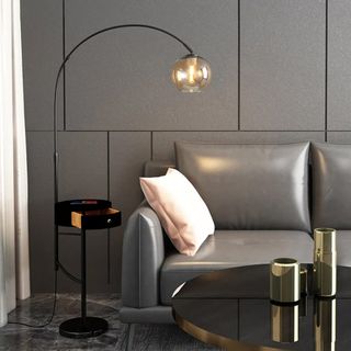 Lámpara de pie moderna arco con cajón en oro