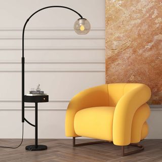 Lámpara de pie moderna arco con cajón en oro