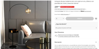 Lámpara de pie moderna arco con cajón en oro
