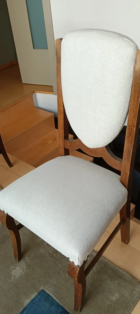 2 Sillas Antiguas Madera Lino blanco roto