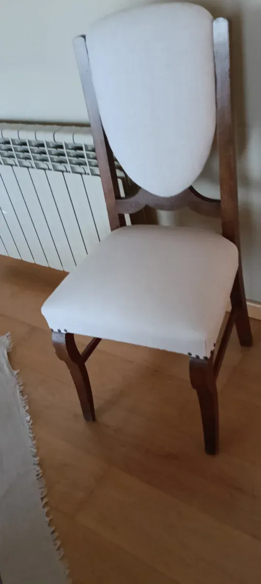 2 Sillas Antiguas Madera Lino blanco roto