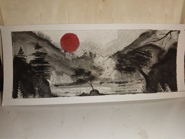 Cuadro acuarela mar y veleros