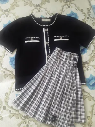 Conjunto falda cuadros y camesita