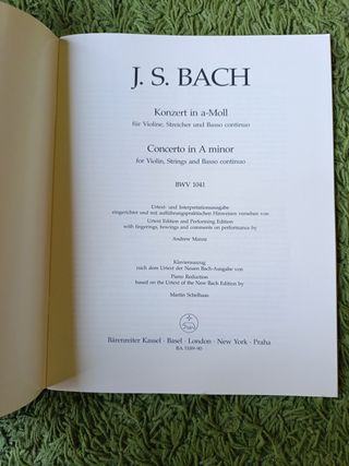 Partitura Bach Concierto en La menor BWV 1041