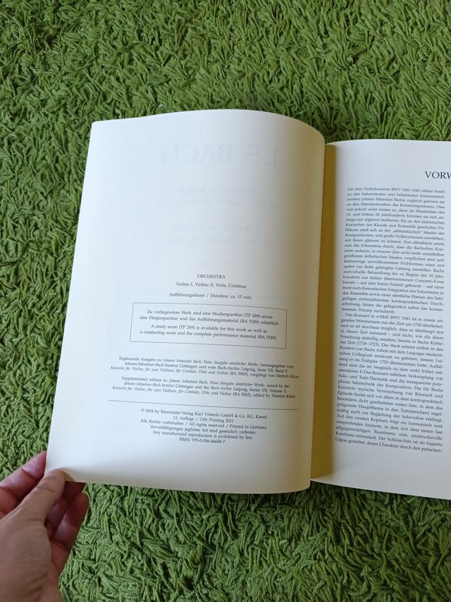 Partitura Bach Concierto en La menor BWV 1041