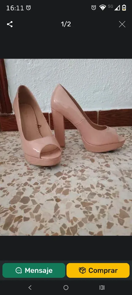 Zapatos de tacón peep toe beige/rosa