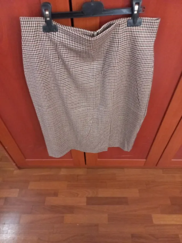 Gonna invernale pied de poule beige/marrone