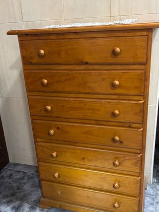 Cómoda Alta Madera Maciza 7 Cajones