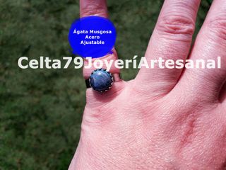 Anillo Ágata Musgosa Acero Ajustable
