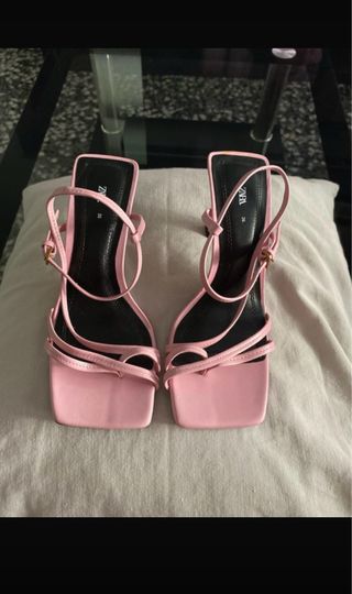 Sandalias Zara tacón rosa talla 36