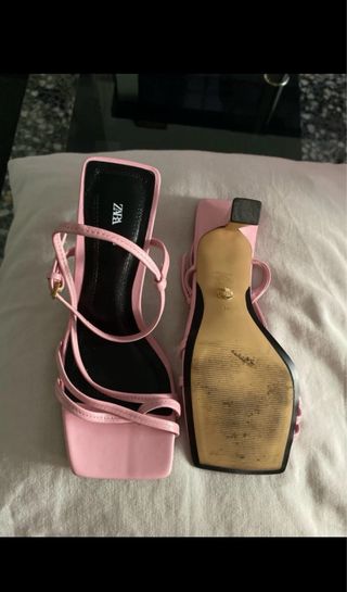 Sandalias Zara tacón rosa talla 36