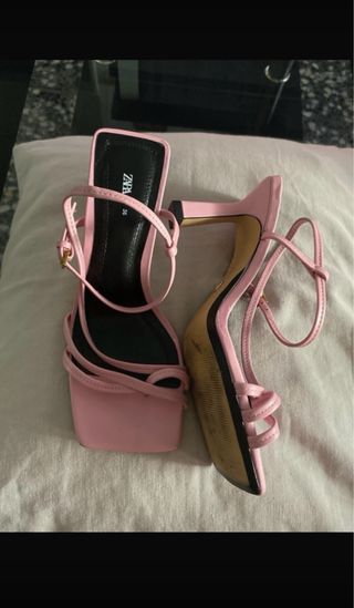 Sandalias Zara tacón rosa talla 36