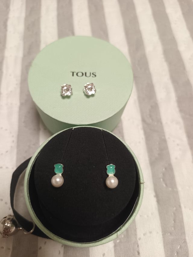 Pendientes Tous Oso Perla Verde Agua