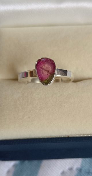 Precioso Anillo Plata 925 Turmalina Sandia