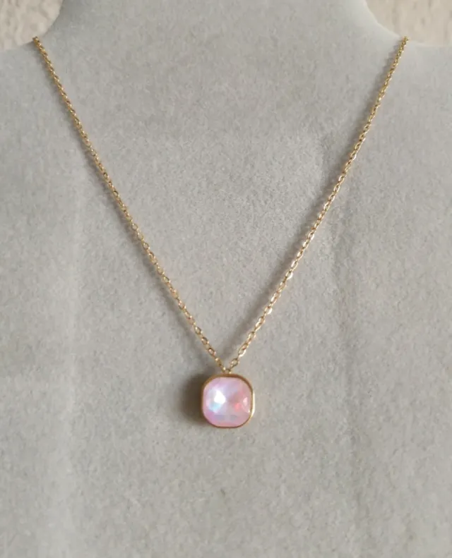 Colgante Acero y Cristal Rosa Dorado