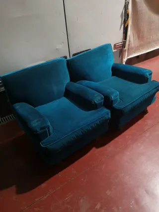 2 Sillones Vintage Azul Terciopelo