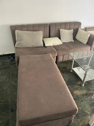 Sofá modular tela y mesa cristal