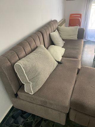 Sofá modular tela y mesa cristal