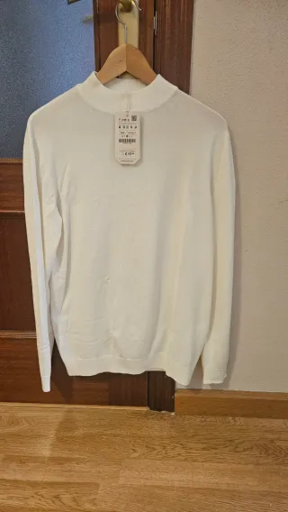 Jersey Zara Hombre M Blanco Cuello Alto