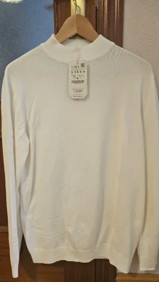 Jersey Zara Hombre M Blanco Cuello Alto