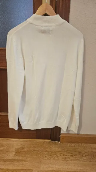 Jersey Zara Hombre M Blanco Cuello Alto