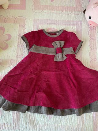 Vestido de pana rosa y gris con lazo talla 12 mese