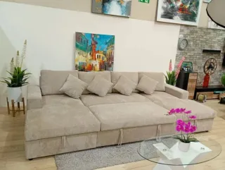 Mega sofá en U con arcón beige