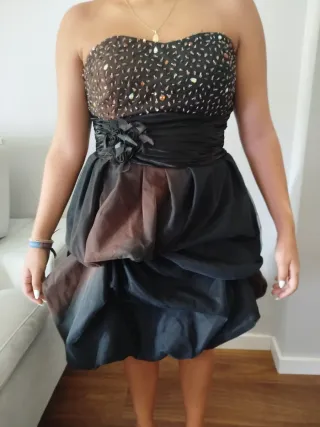 Vestido fiesta corto negro y marrón