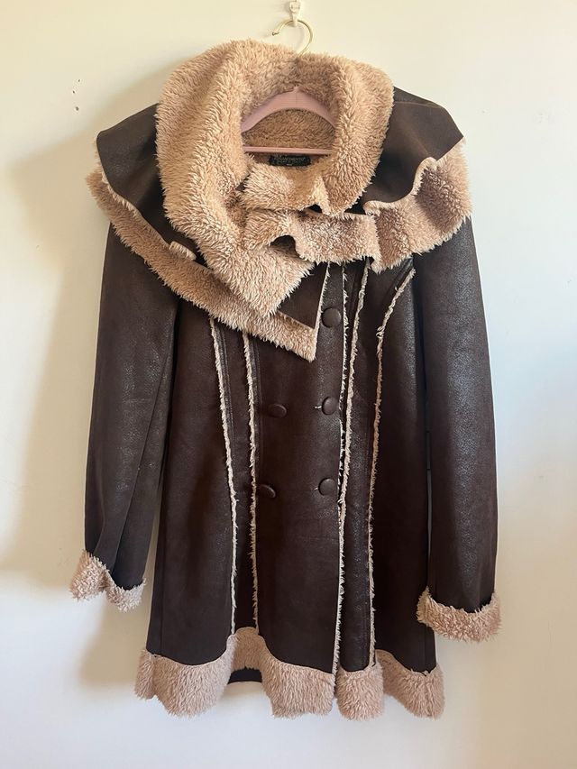 Abrigo borrego vintage marrón y beige