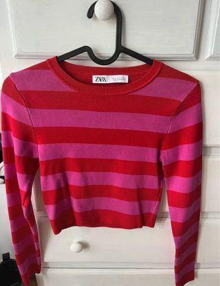 Camiseta Zara Rayas Rojas y Rosas 