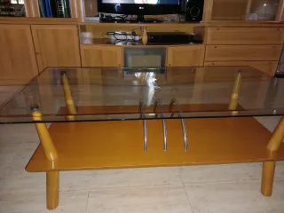 Mesa de centro cristal y madera