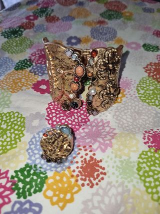 Conjunto Zara Anillo y Brazalete Dorado Multicolor