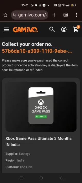 Clave Xbox Game Pass Ultimate 3 Meses (india)