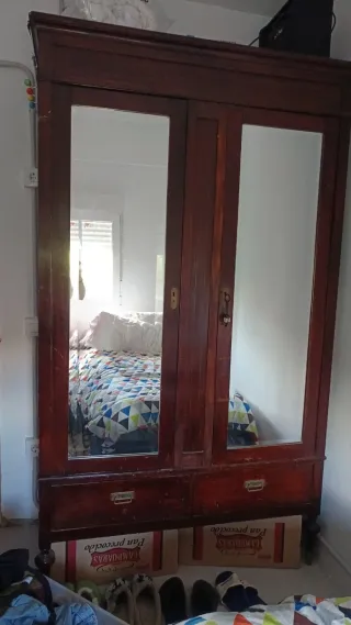 Armario antiguo de madera con espejos