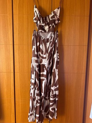 Vestido largo estampado marrón y blanco
