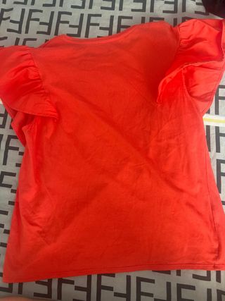 Camiseta Mango Roja Mujer Volantes