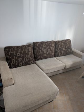 Chaiselongue 2 plazas tela beige y marrón