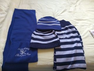 Conjunto Gorro y Bufanda Azul y Gris 