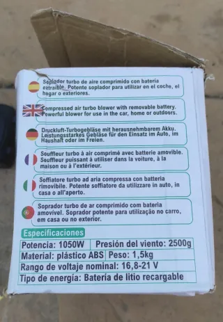 Soplador Turbo Aire Inalámbrico 2 Baterías 