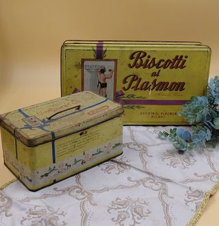 Coppia Scatole Latta Vintage Plasmon