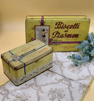 Coppia Scatole Latta Vintage Plasmon