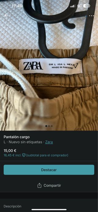 Pantalón cargo Zara Talla L