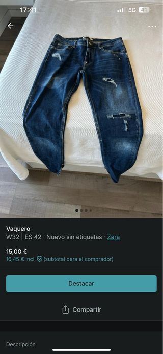Vaqueros Zara W32/ES42 Rotos