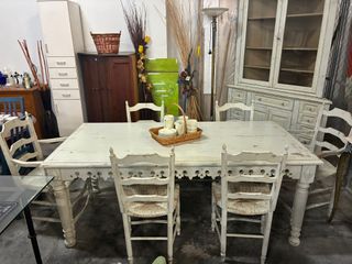 Mesa comedor vintage + 6 sillas madera BUEN ESTADO