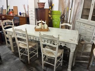 Mesa comedor vintage + 6 sillas madera BUEN ESTADO