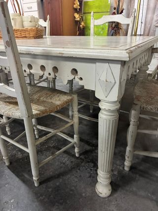 Mesa comedor vintage + 6 sillas madera BUEN ESTADO