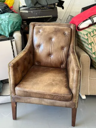 Sillón piel vintage marrón envejecido