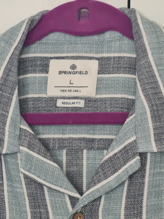 Camisa Springfield Rayas Azul gris rústica Talla L