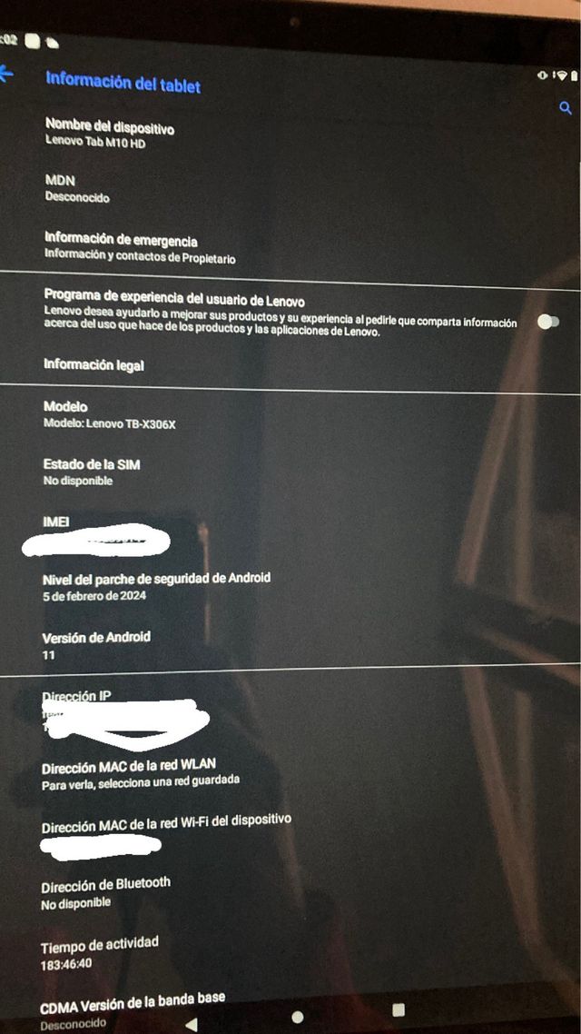 Tablet Lenovo Tab M10 HD Negra