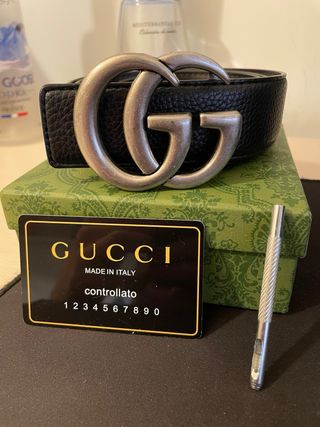 Cintura Gucci GG Nera Argento. nuova 
